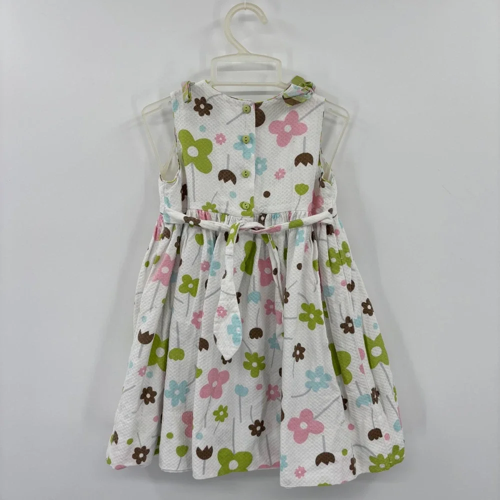 Sarah Louise Floral Dress Kids 2Y White Hand Embroidered Seersucker Easter Bows